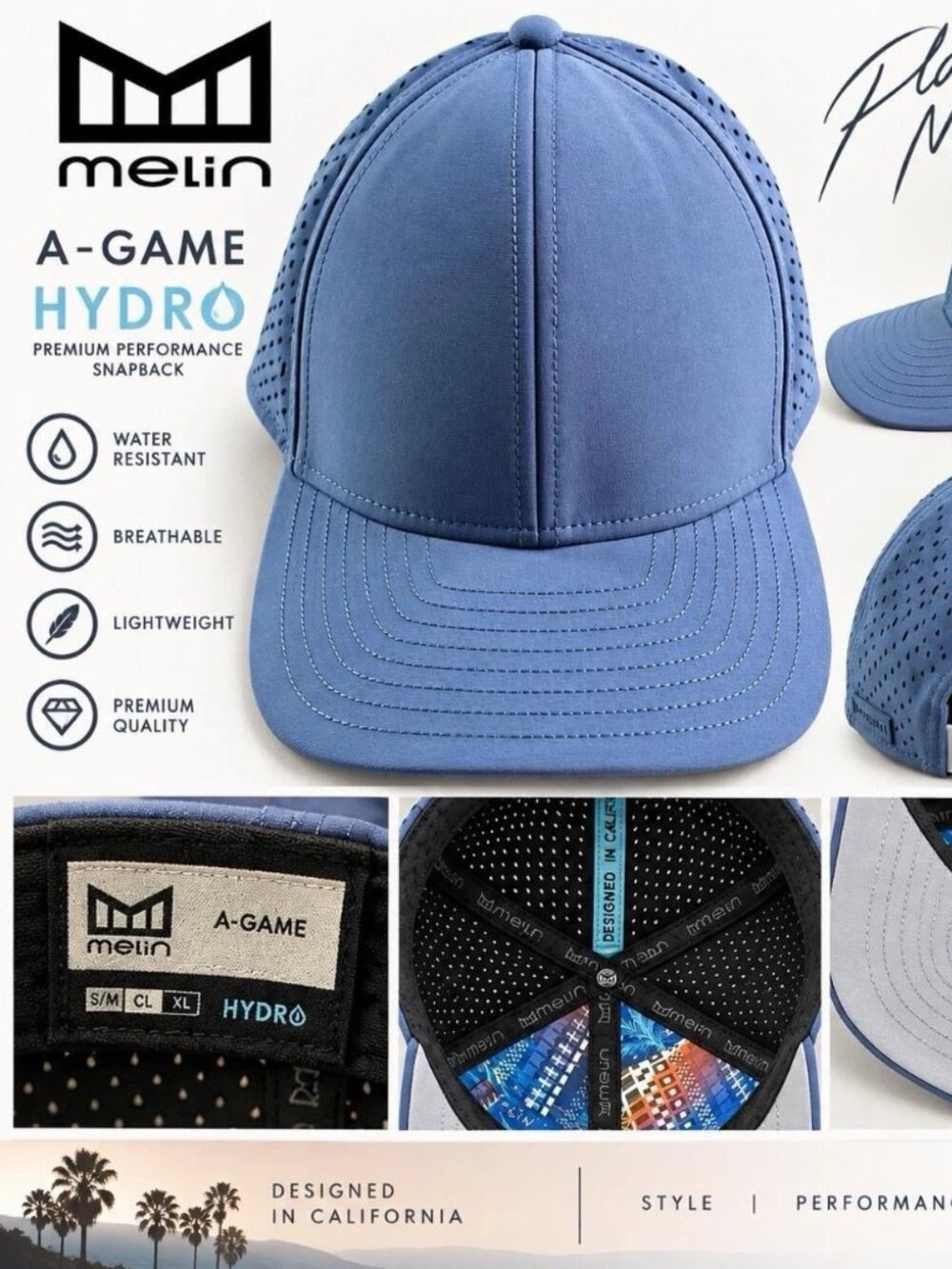 Melin A-Game Hydro Play More Snapback Hat Blue Water Resistant Performance